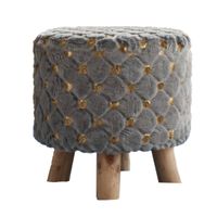 Taburete Banquito Banco De Felpa Madera 30cm Plomo