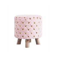 Taburete Banquito Banco De Felpa Madera 28cm Rosado
