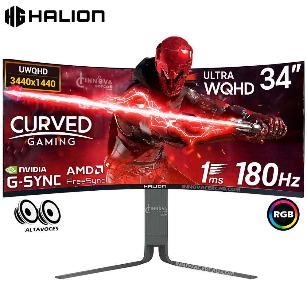 Monitor Curvo gaming HALION HG-3442WQ 34 UWQHD VA 180Hz 1ms G-SYNC FREESYNC Altavoces