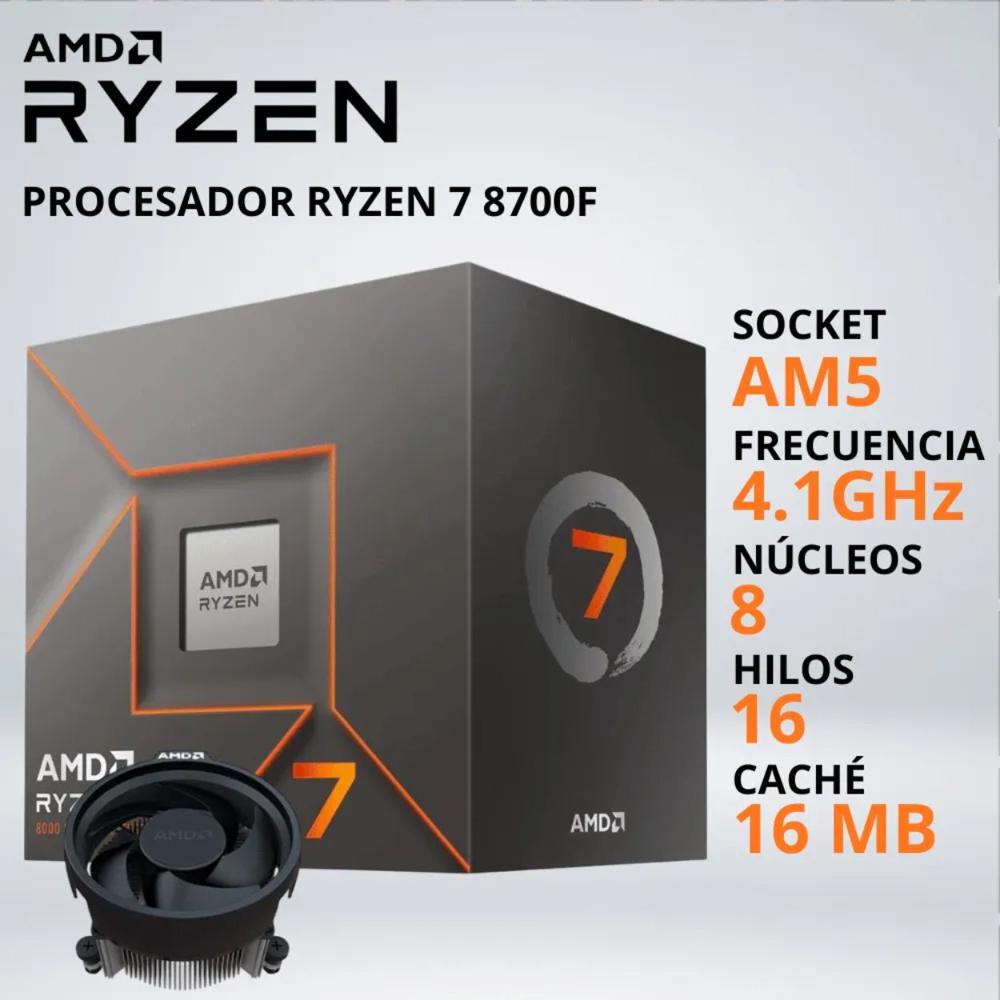 PROCESADOR RYZEN 7 8700F 4.1-5.0 GHz 16MB AM5 FAN-COOLER - 037006