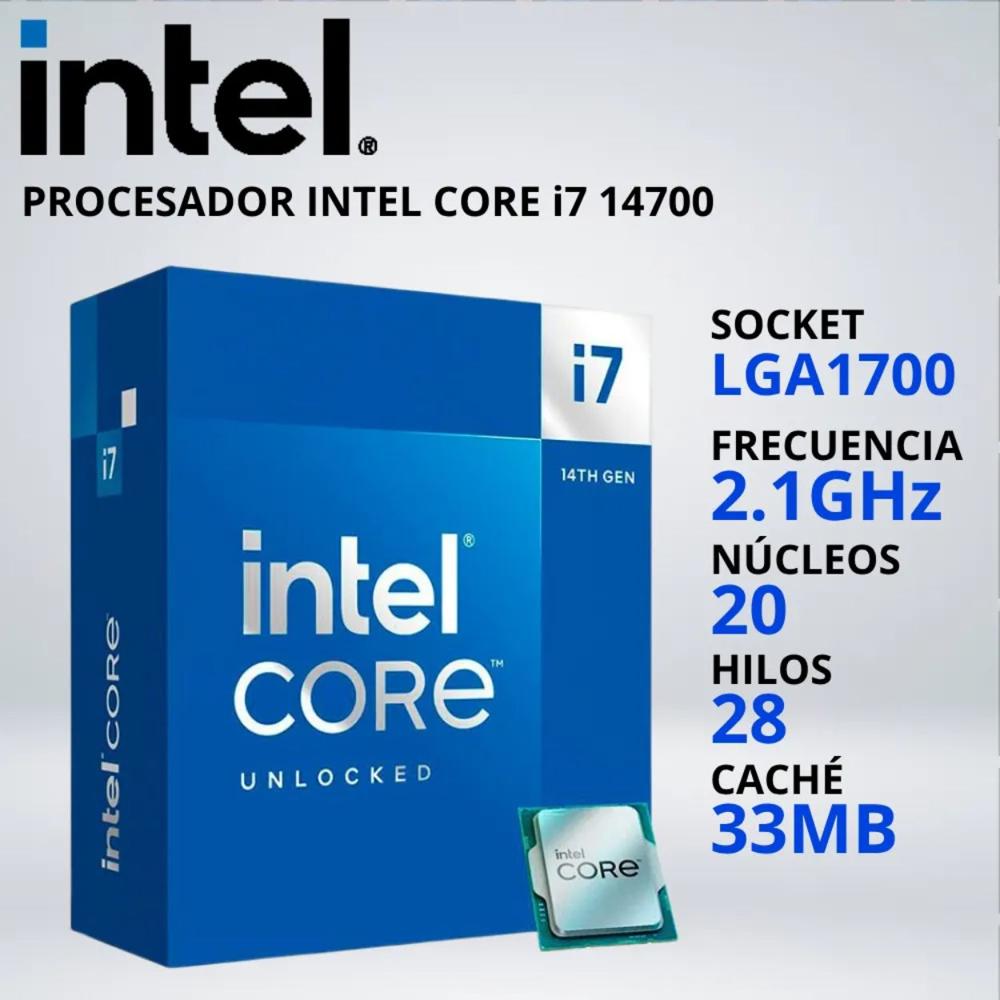 PROCESADOR INTEL CORE i7-14700 LGA1700 2.1-5.4 GHz 33MB GRAFICOS INTEL 770 FAN-COOLER - 036216