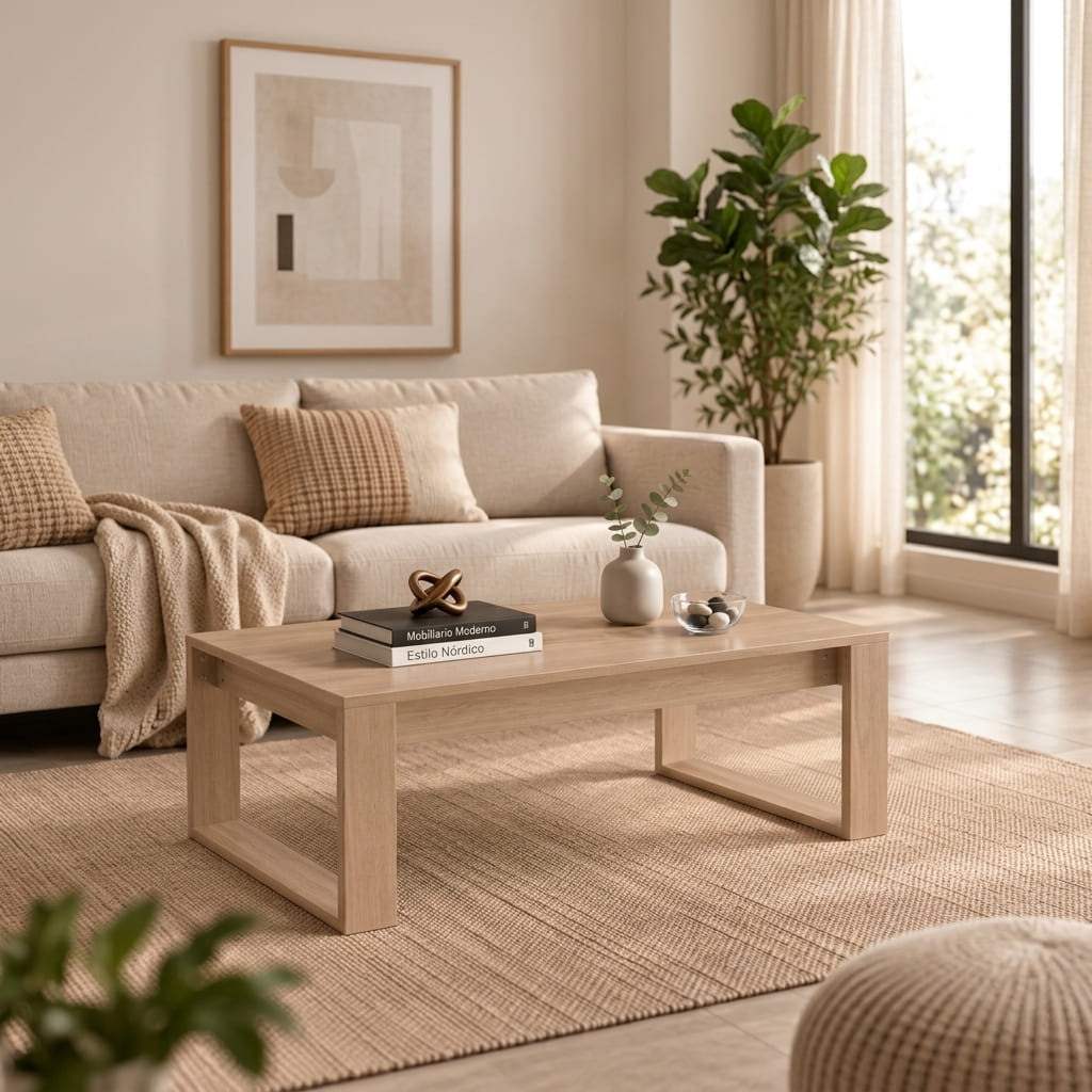 Mesa de centro moderna cuadrada Elio color amaderado Muebleo.pe