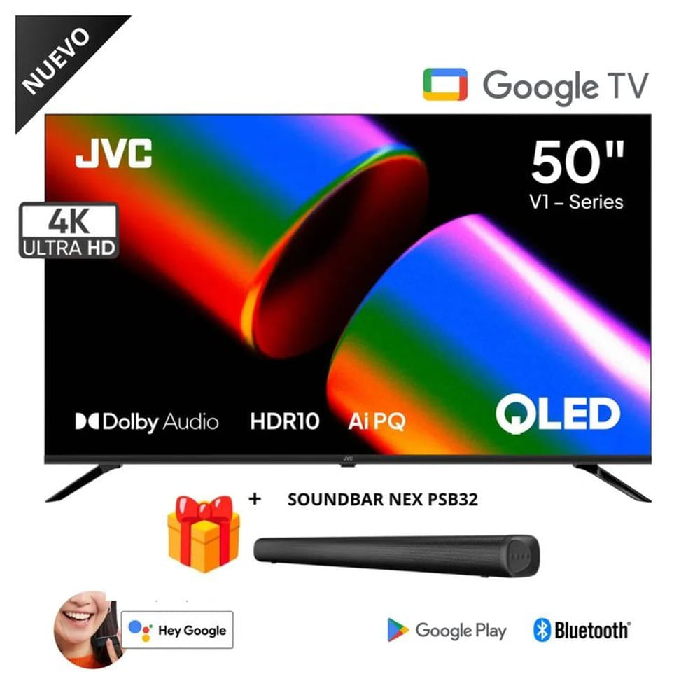 Televisor JVC 50 QLED Google TV 4K 50KM758 2025 mas Soundbar Nex