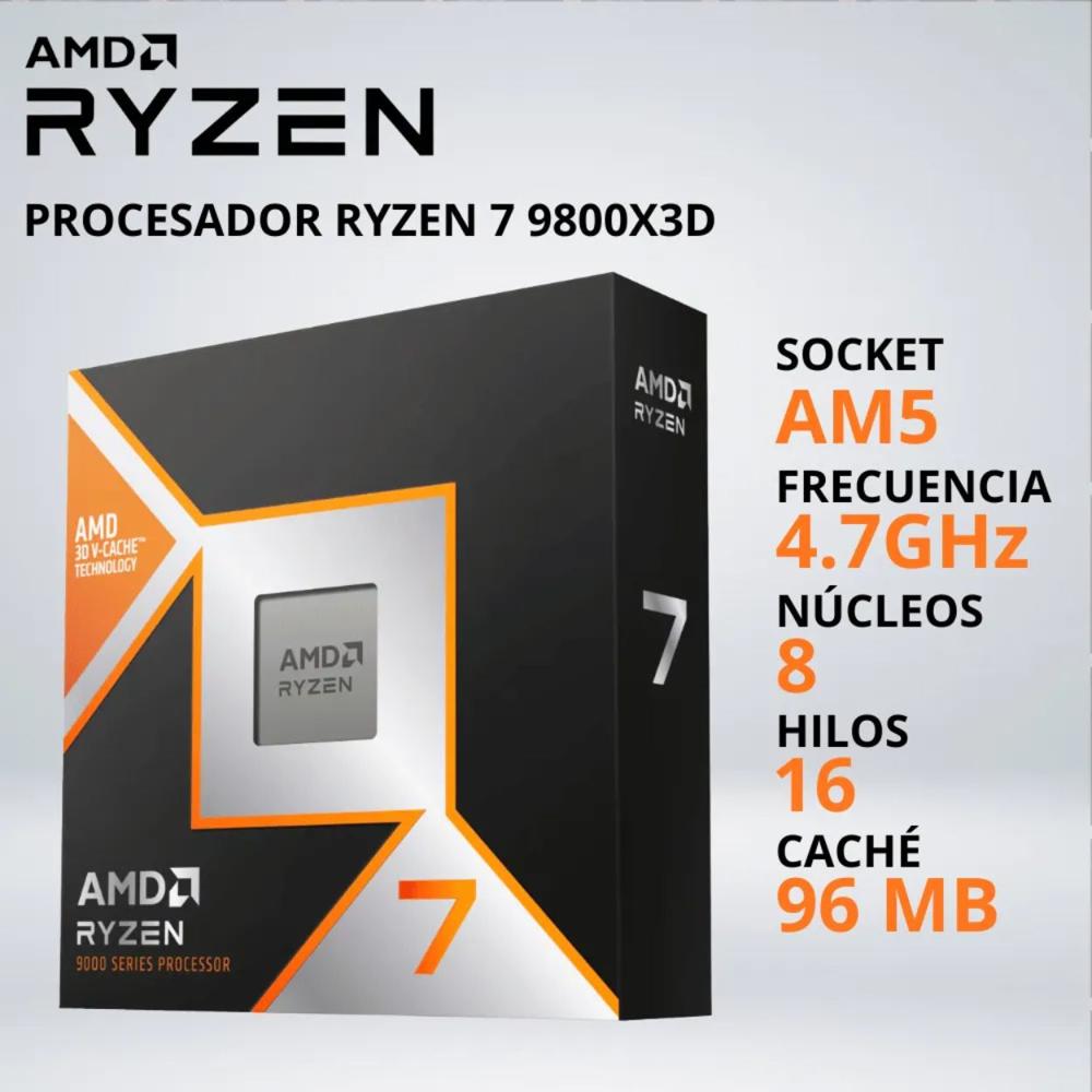 PROCESADOR RYZEN 7 9800X3D 4.7-5.2 GHz 96MB AM5 GRAFICOS RADEON - 038601.