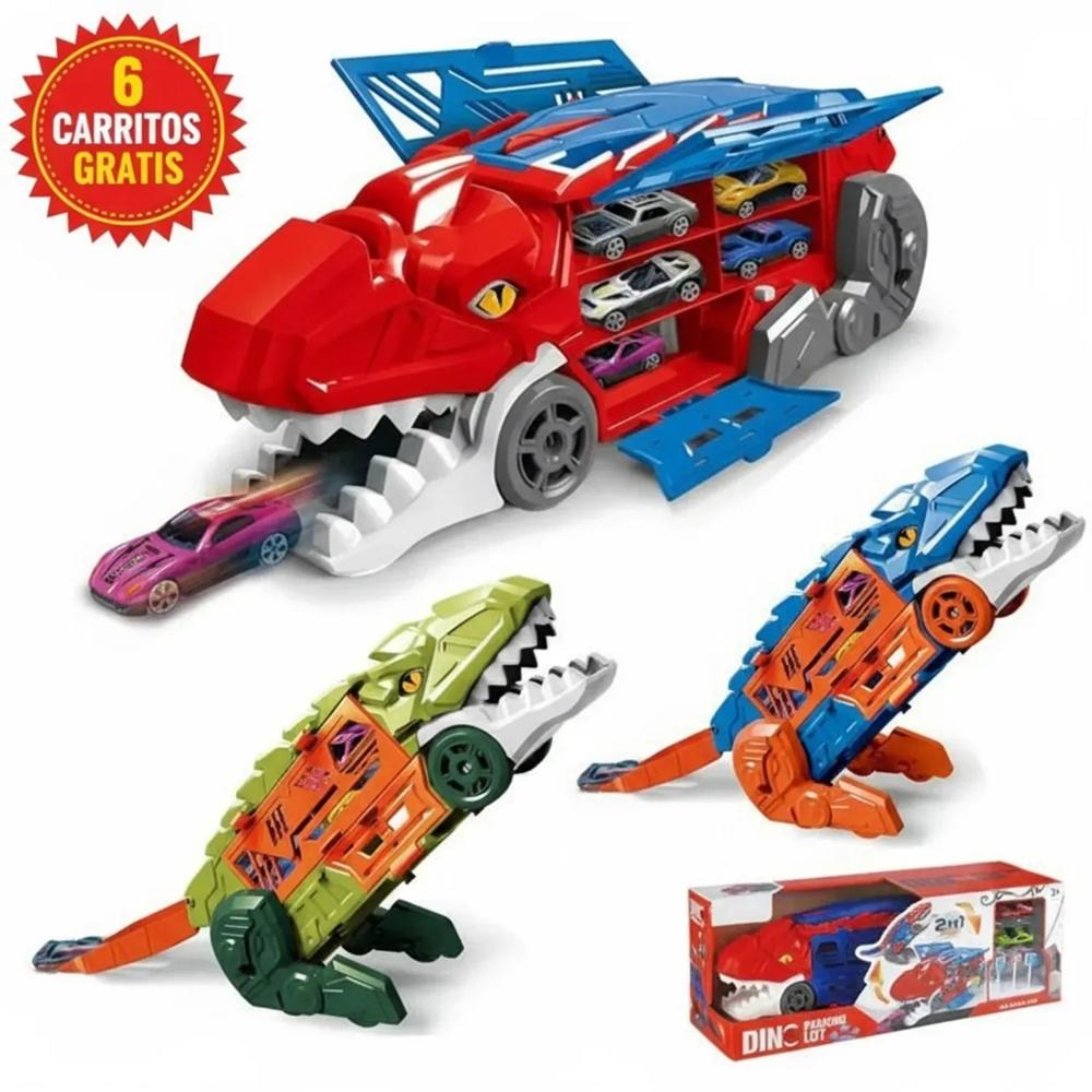 DINO TRUCK LANZA CARROS Y 6 CARRITOS DE REGALO