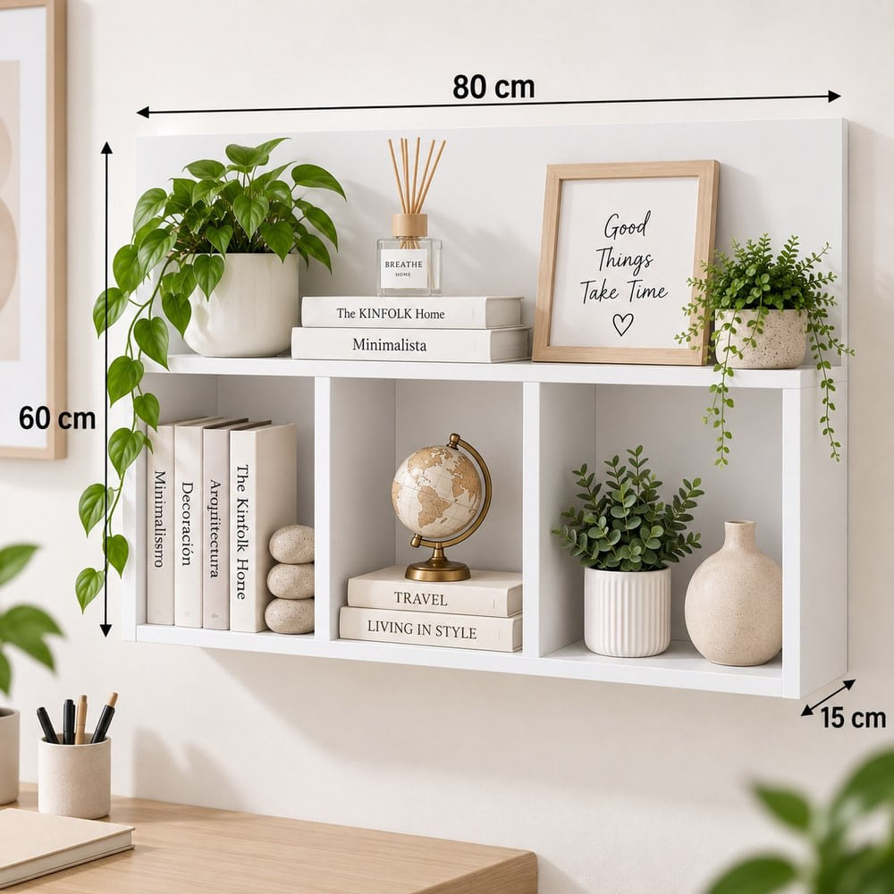 Estantería flotante blanco de 80x60x15 cm de melamine