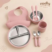 Set de Alimentación para Bebé 8 Piezas Silicona y Acero Inoxidable Palo Rosa