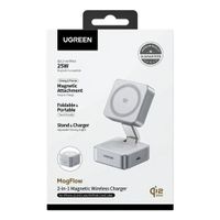 Cargador Inalámbrico Magnético UGREEN 55960B MagFlow 2 en 1 Qi2 25W para iPhone AirPods - Gris