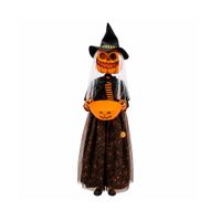 HALLOWEEN - Bruja de Poliéster con Calabaza de Halloween Iluminada LED – 120 cm