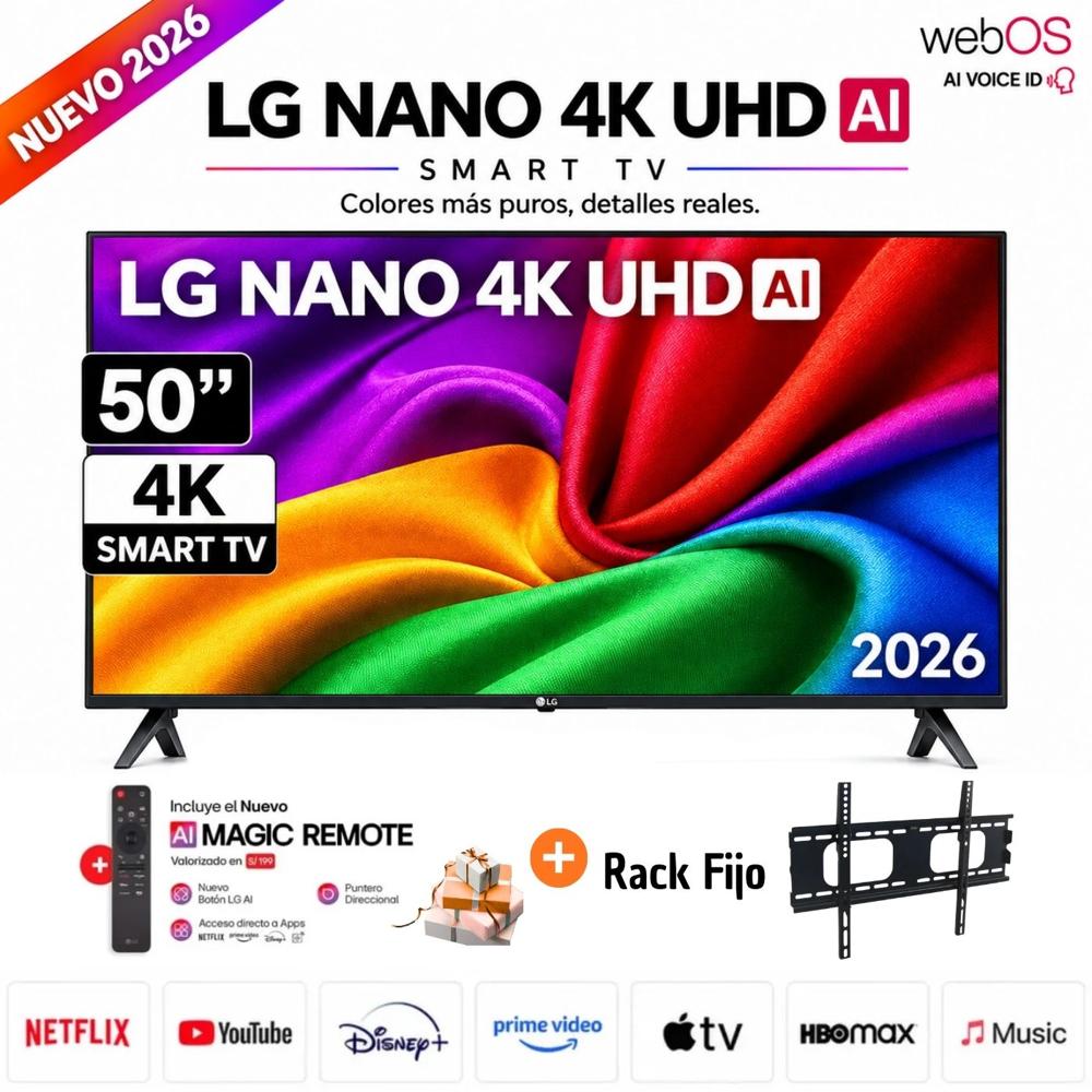 Televisor LG Smart TV NANO 50 4K UHD 50NU800BPSC 2026 y Rack Fijo
