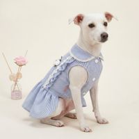 VESTIDO MASCOTA RAYAS AZULES Y RUFFLE RECTO TALLA XL