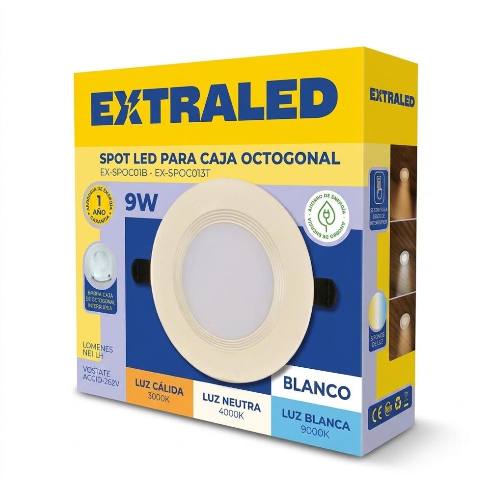 Spot Para Empotrar  Caja Octogonal 9W 3 Tiempos color Blanco