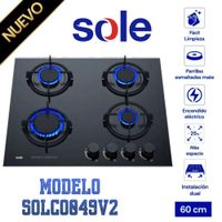 Cocina a Gas Empotrable Vidrio Templado Sole A Gas  60cm SOLCO049V2 4 Hornillas