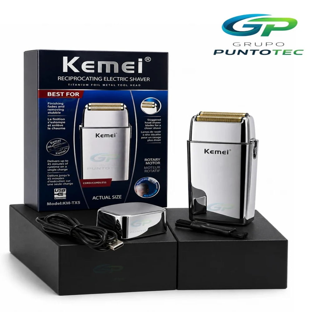AFEITADORA RECARGABLE PLATEADA KEMEI  MOD KM-TX5