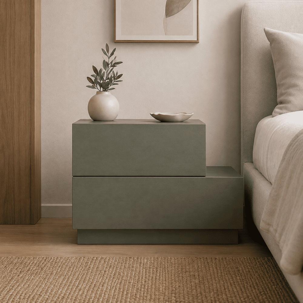 Velador Sora Aesthetic Escalonado con Doble Cajón Color Agave TU MESITA Canto Grueso