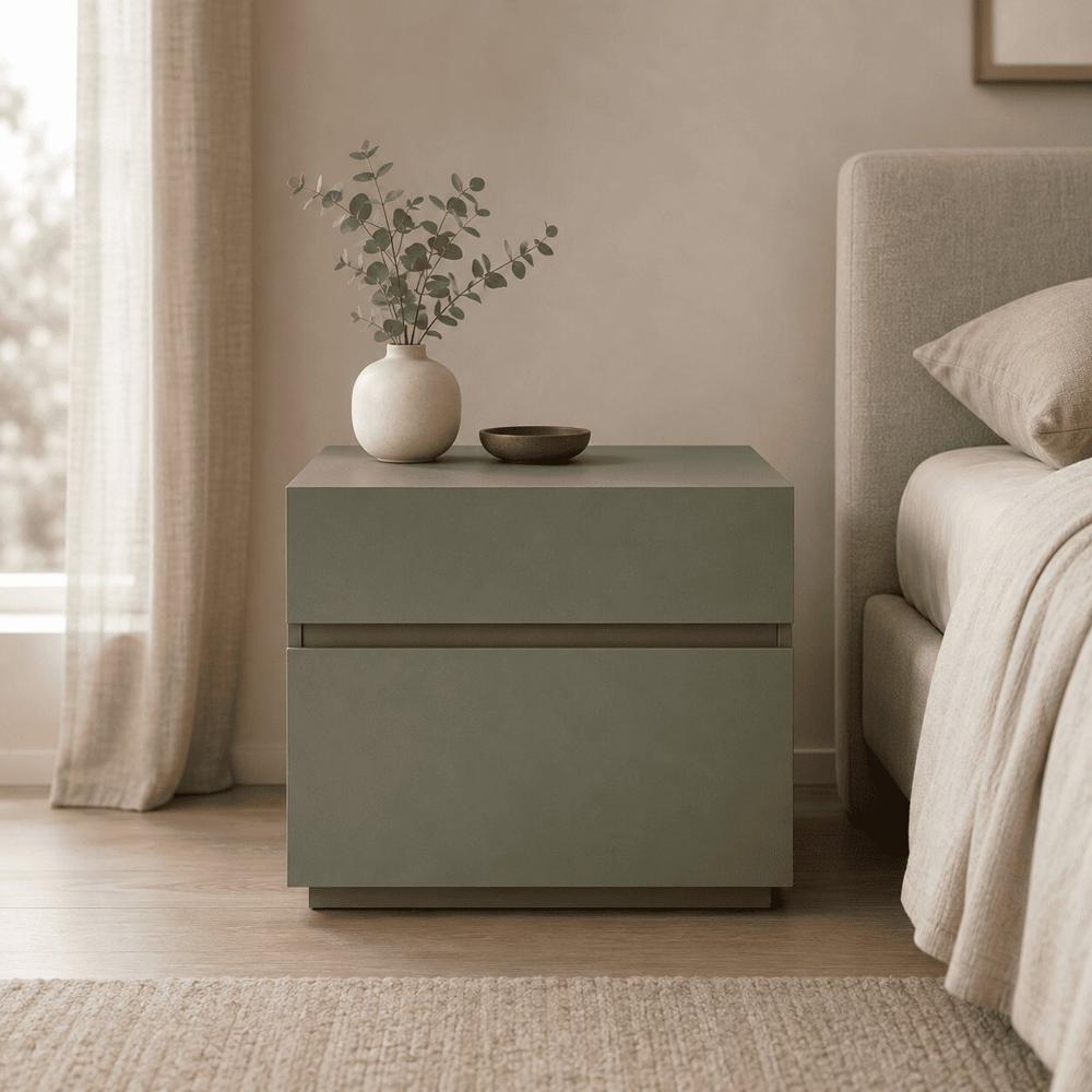 Velador Kaia Minimalista de Dos Cajones Color Agave TU MESITA Canto Grueso
