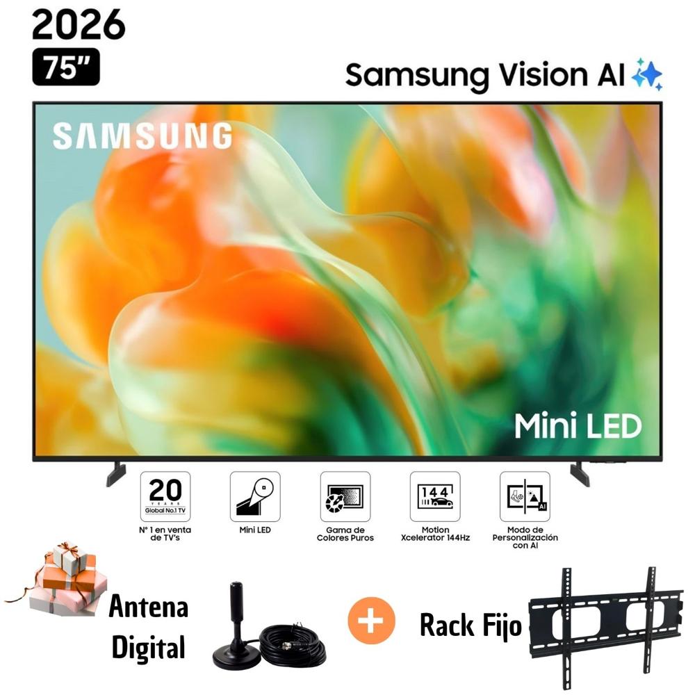 Televisor Samsung 75'' Mini LED M80H Vision AI Smart TV 2026 con Antena y Rack Fijo