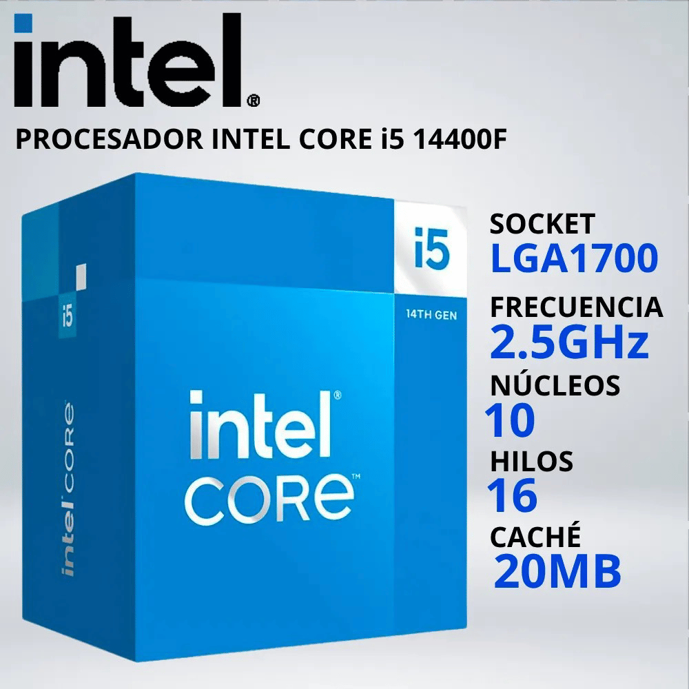 PROCESADOR INTEL CORE i5-14400F LGA1700 2.5-4.7 GHz 20MB FAN-COOLER - 036224.