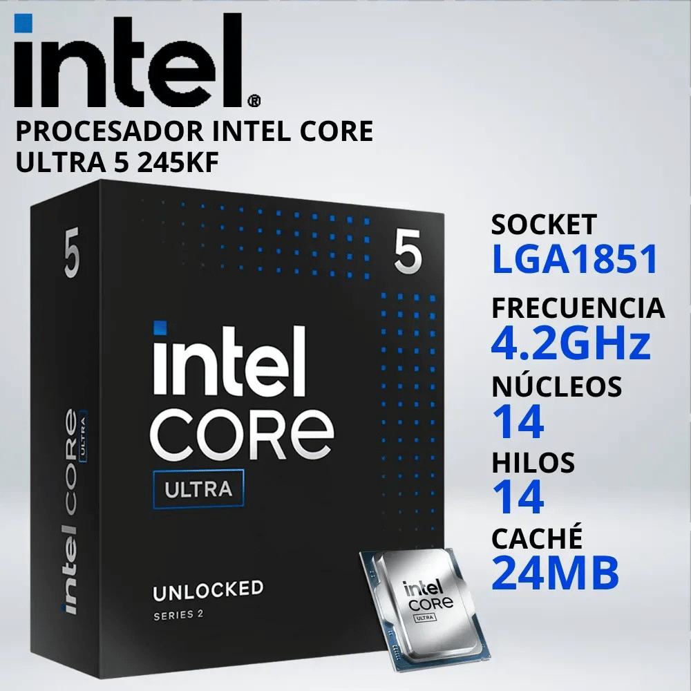 PROCESADOR INTEL CORE ULTRA 5-245KF LGA1851 4.2-5.2 GHz 24MB - 038312