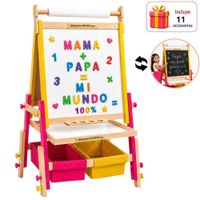 Caballete para Niñas 4en1 Fucsia Amarillo Doble Cara Magnética Tiza Acrílica Pintora