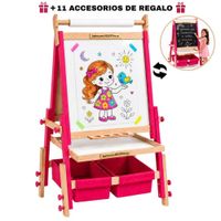 Pizarra Caballete Madera 4en1 Fucsia Altura Regulable Acrílica Tiza Papel Kit Educativo Niñas
