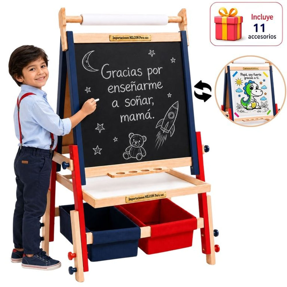 Pizarra Caballete 4 en 1 Niños Plegable Ajustable Doble Cara Magnética Tiza Acrílica