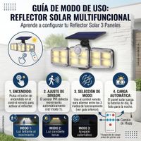 LÁMPARA REFLECTOR PARA EXTERIORES TRIPLE CABEZAL PANEL SOLAR CON SENSOR DE MOVIMIENTO MOD FL1725A.