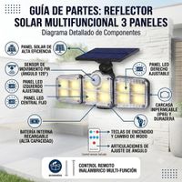 LAMPARA REFLECTOR PARA EXTERIORES TRIPLE CABEZAL PANEL SOLAR CON SENSOR DE MOVIMIENTO MOD FL1725A.
