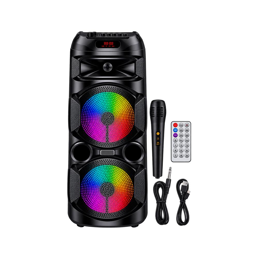 Parlante Torre Karaoke 2x8 Doble Woofer con Luces LED RGB