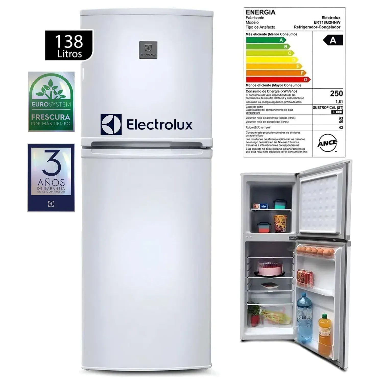 Refrigeradora Electrolux 138L Frost 2 Puertas ERT18G2HNW Blanco
