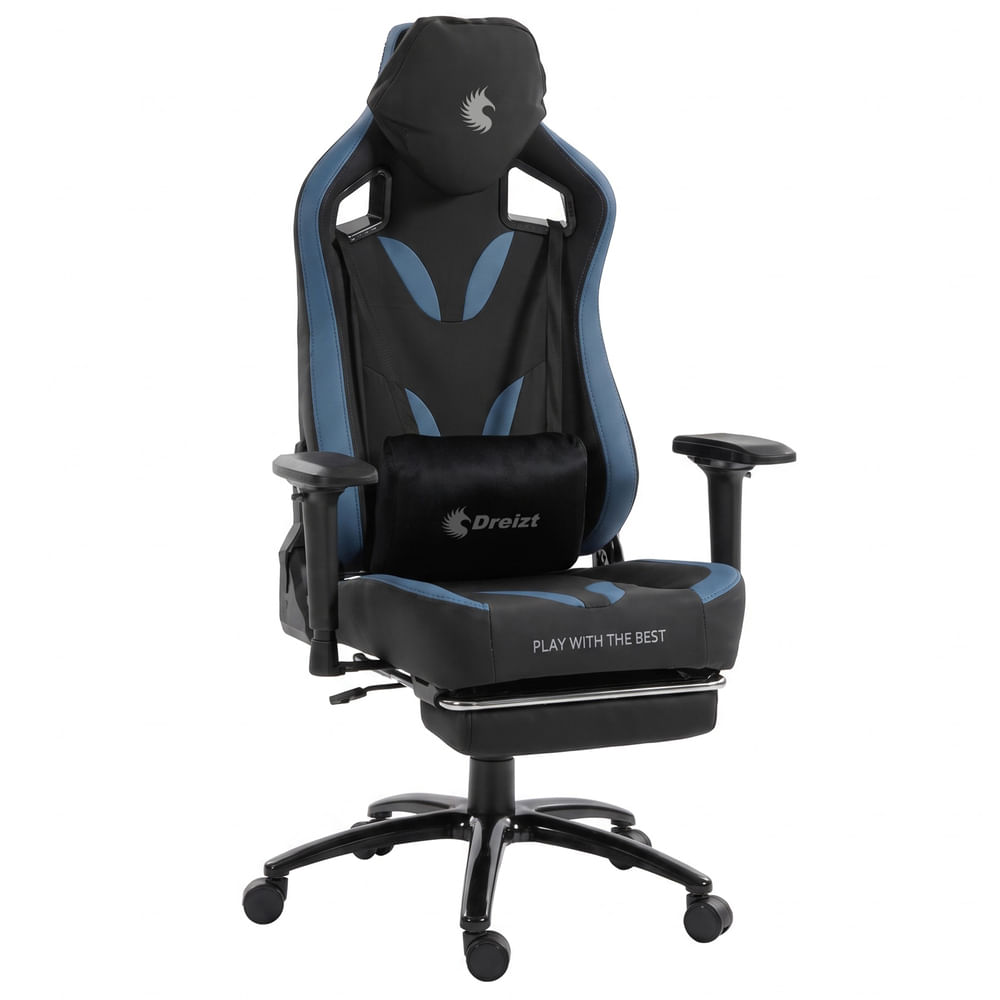 Silla Gamer Dreizt Thunder Series Azul Premium Reclinable Con Posapies Gas Lift Clase 4