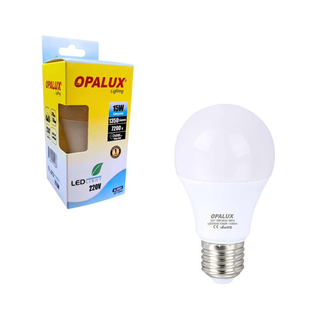Foco LED de 15W Luz Blanca 6500K Rosca E27 1350 Lúmenes OPALUX OP-15W3C