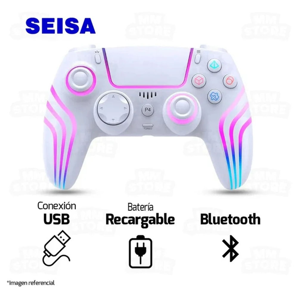 Mando PS4 Inalámbrico Negro con 4 Efectos de Luz SEISA - MOD SJ-4013B
