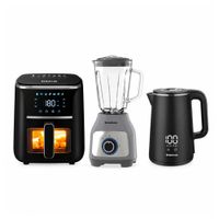 Tricombo Taurus Freidora de aire 5L Más Hervidor eléctrico Digital 1.8L Más Licuadora Premium 1.5L