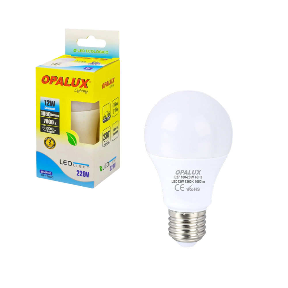 Foco LED de 12W Luz Blanca 6500K Rosca E27 1050 Lúmenes OPALUX OP-12W3C