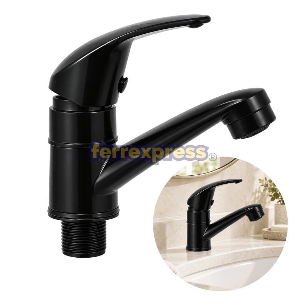 Grifo negro mate agua fria para lavabo manija especial
