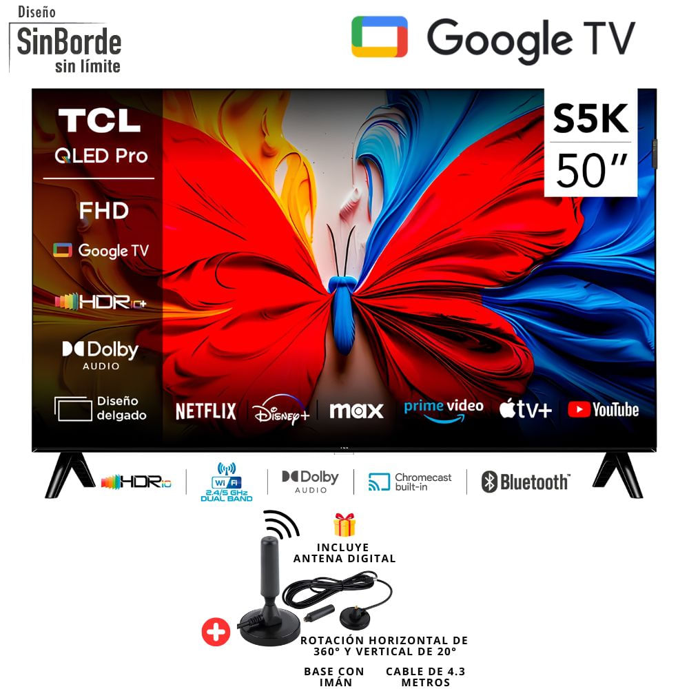 Televisor TCL 50 QLED FULL HD Google Tv 50S5K- Antena Digital