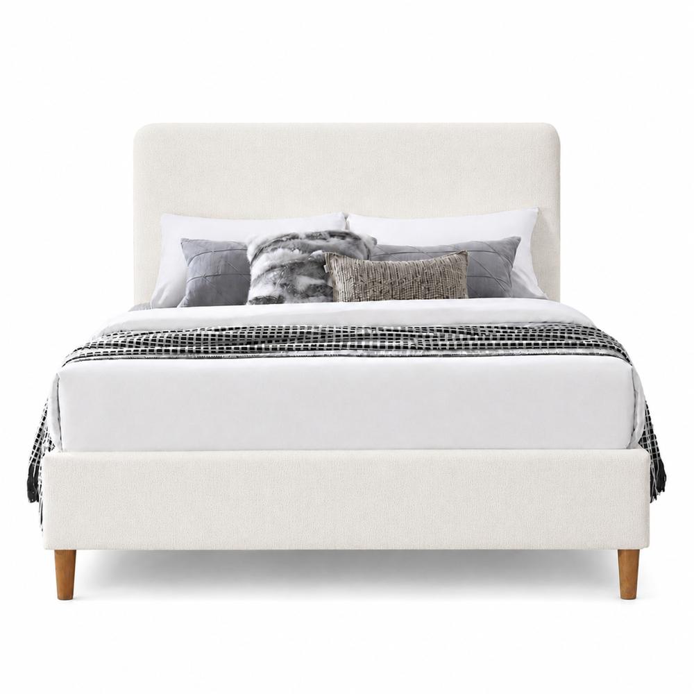 Cama Tapizada Lisa Curvo LeMueble 2 Plazas Crudo Claro