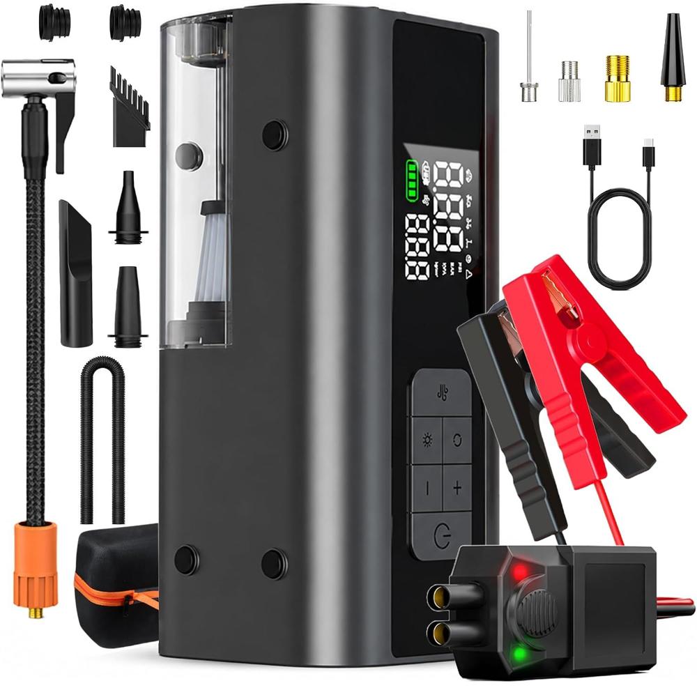 Arrancador de Batería 2000A con Compresor de Aire 160 PSI Power Bank 10000mAh 10 en 1