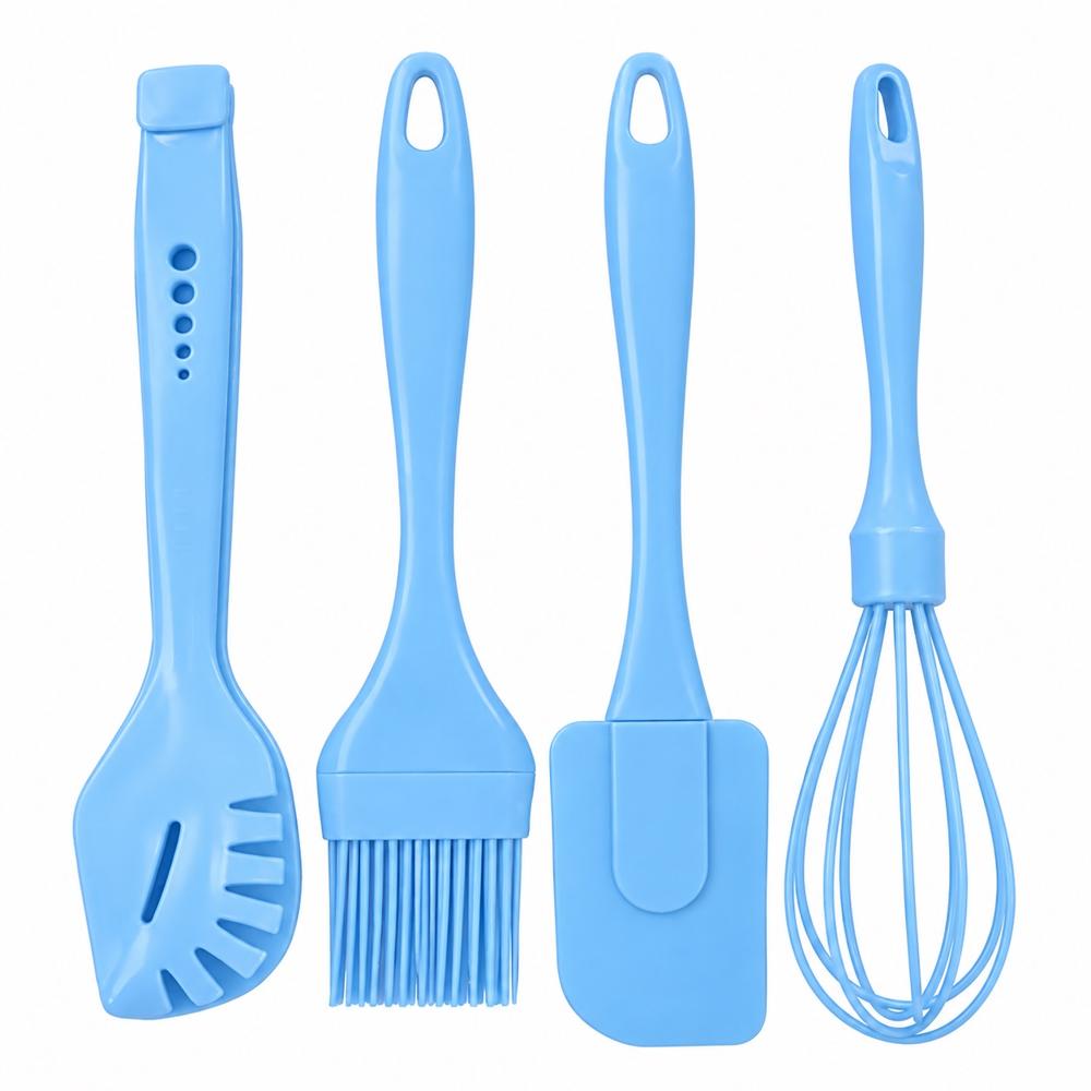 Set de 4 Utensilios de Cocina de Silicona Pinzas Espatulas y Mas Azul