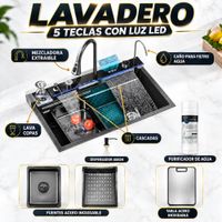 LAVADERO MULTIFUNCION DE COCINA 7 EN 1 CON LUCES 5 TECLAS MEZCLADORA CON TABLA PICAR DE ACERO