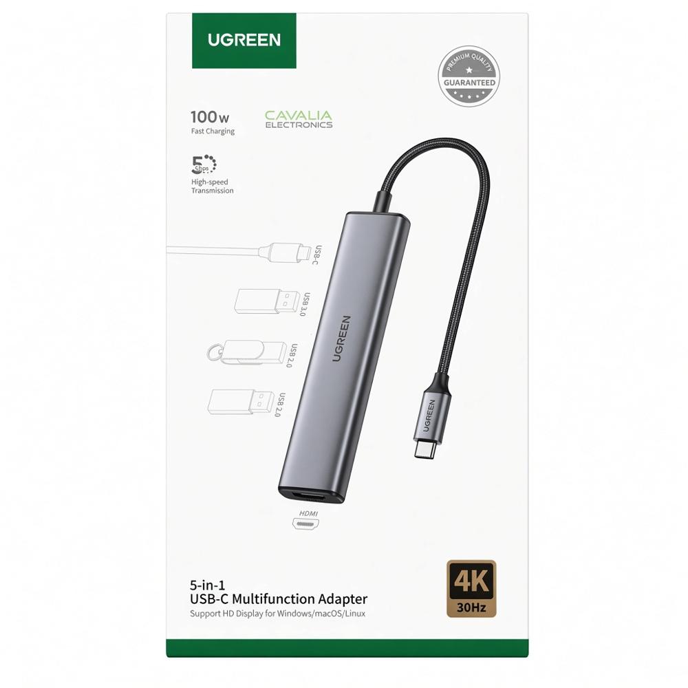 Adaptador Hub USB-C UGREEN 15495 5en1 HDMI 4K 100W PD USB 3.0 Compacto para Laptop
