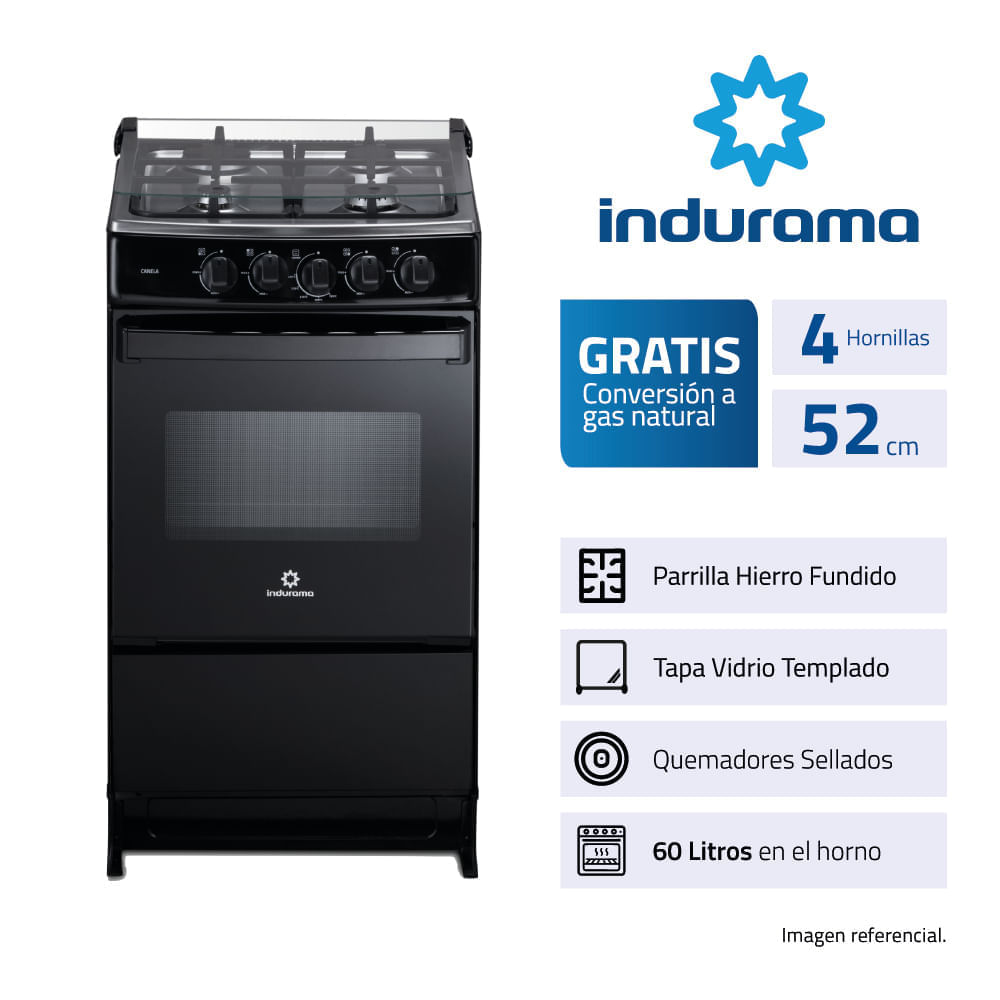 Cocina Indurama Canela Negro 4 Quemadores