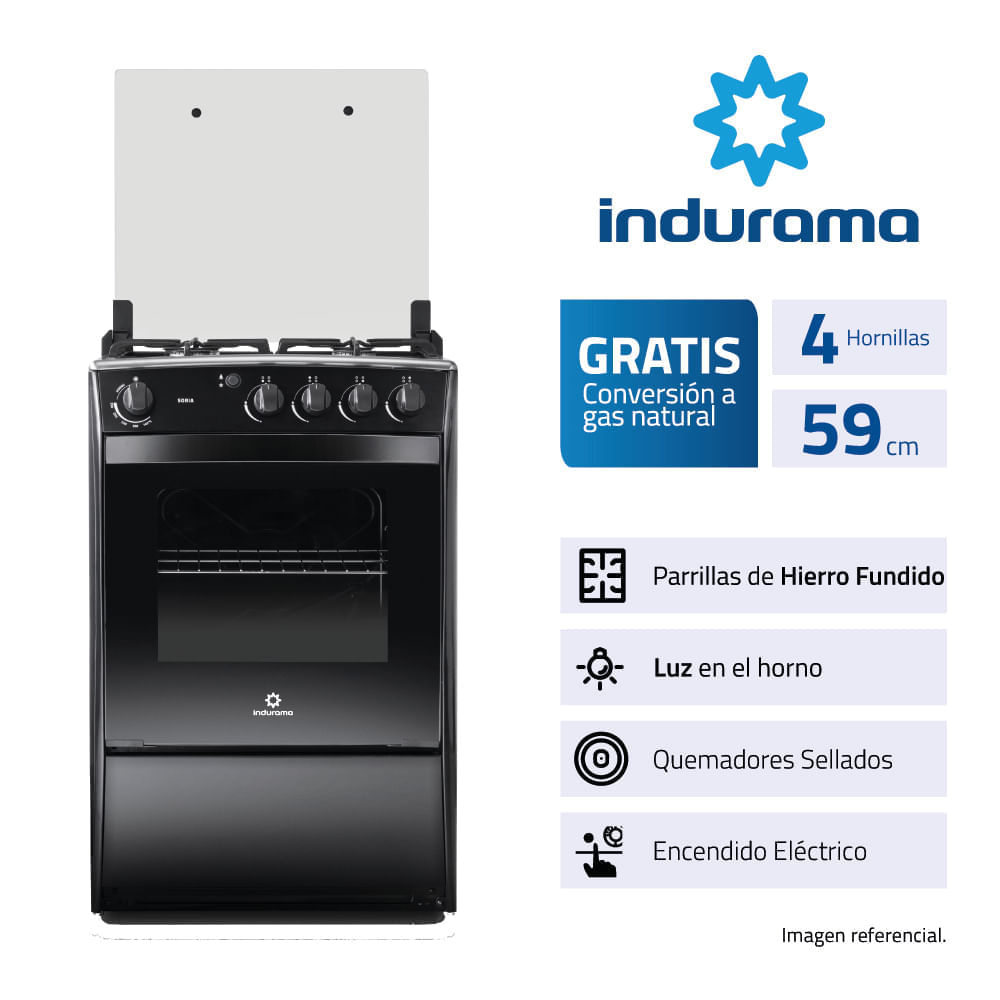Cocina Indurama Soria Negro 4 Quemadores