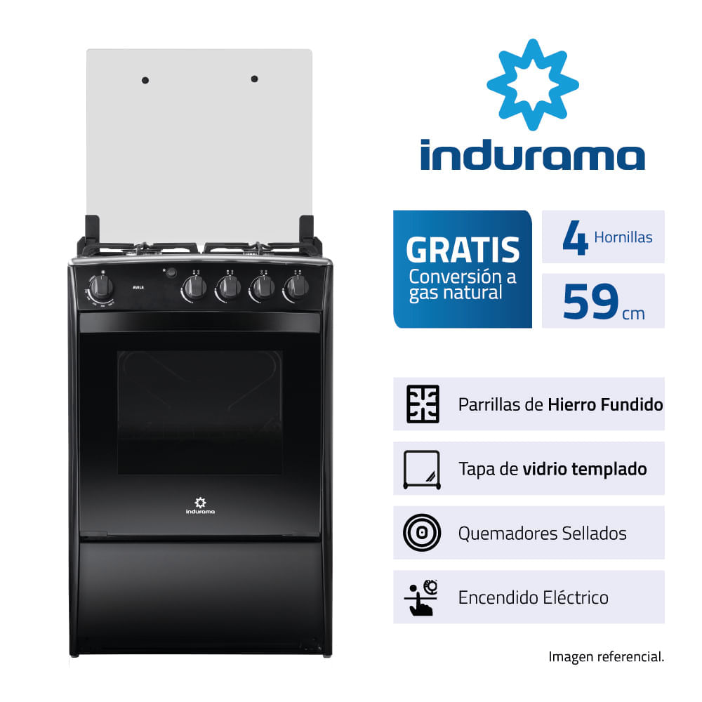 Cocina Indurama Avila Negro 4 Quemadores