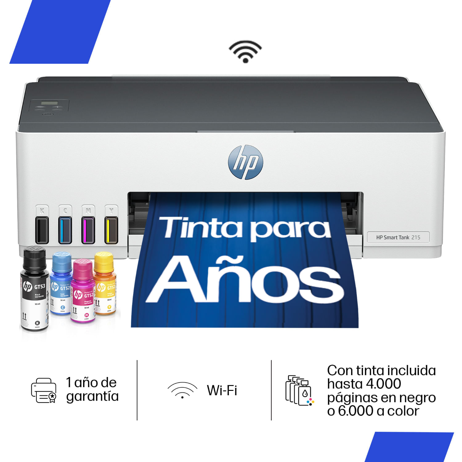 Impresora HP Smart Tank 215 Sistema Continuo Wi-Fi Color