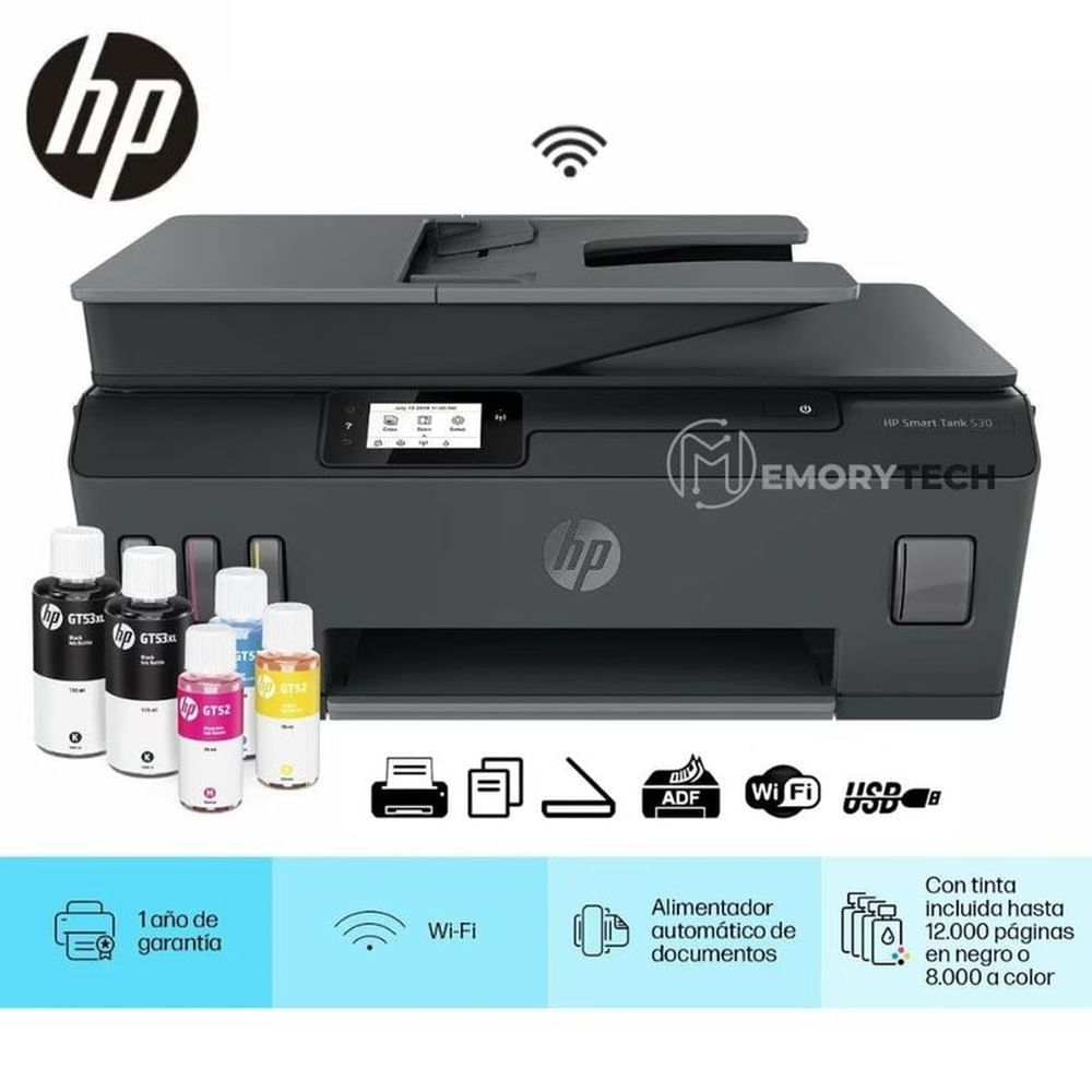 IMPRESORA MULTIFUNCIONAL HP SMART TANK 530 COLOR, WI-FI, ADF