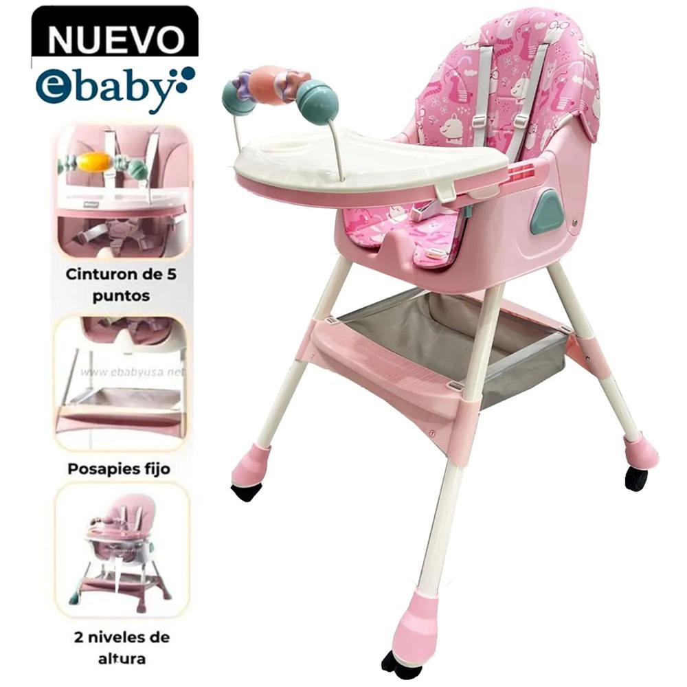 Silla de Comer Plegable Con Ruedas Doble bandeja Fucsia - LULU