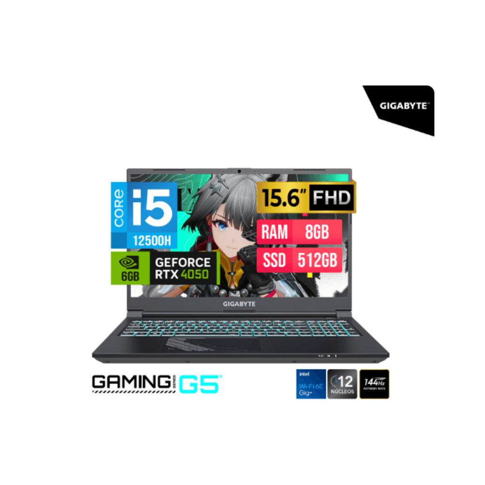 LAPTOP GIGABYTE I5 12500H G5 MF GAMING 15.6 FHD 144HZ 8GB 512GB Gen4  RTX 4050 6GB FreeDOS
