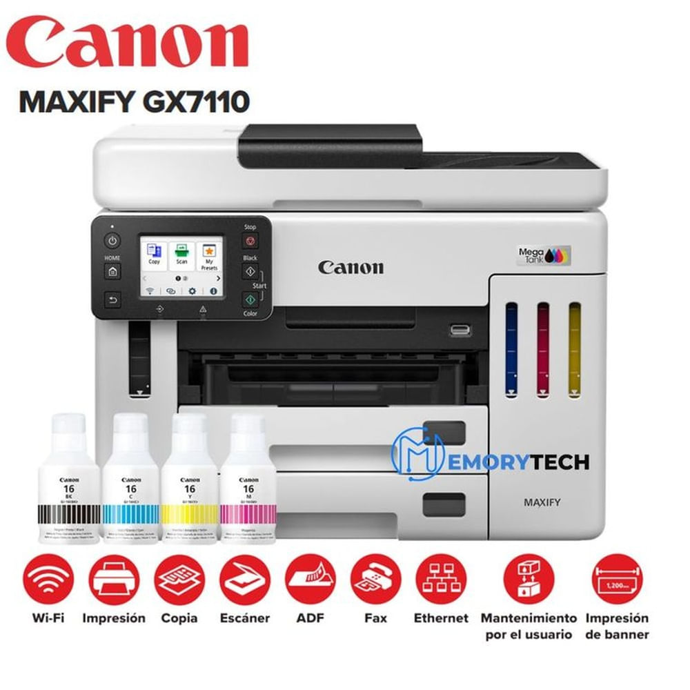 IMPRESORA MULTIFUNCIONAL CANON MAXIFY GX7110 ADF IMPRESIÓN COPIA ESCÁNER Y FAX